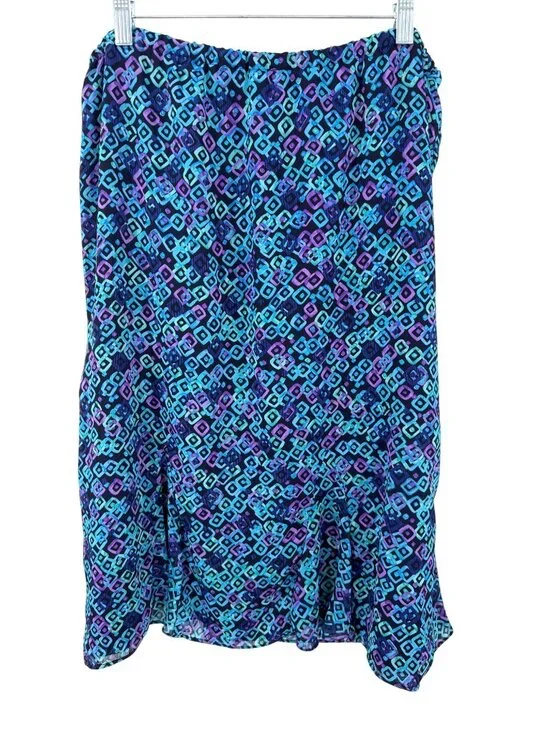 STUDIO I PURPLE & BLUE GEOMETRIC PRINT FLOWY SKIRT - 18 - Picture 3 of 5